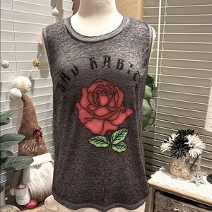 Fifth Sun Gray Sleeveless Top with Red Rose Graphic